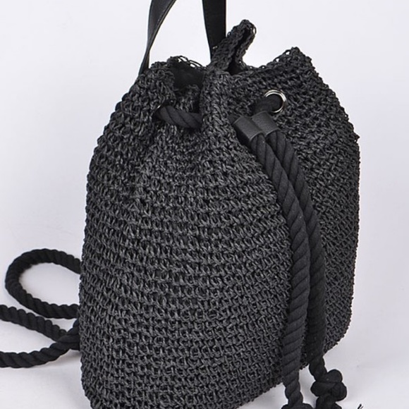 Black Braided Net / Woven Backpack - Picture 3 of 4